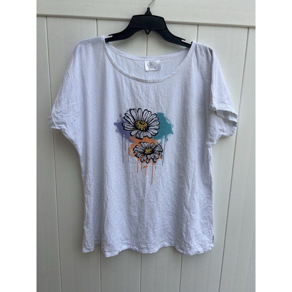 Gauzy Cotton Top Boxy Boho Casual Beachy Summer Shirt White Sz Medium